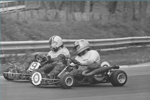 Chris battling reigning world cup holder, Reg Gange to victory at Cadwell Park, 1974